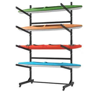 Heavy-Duty Freestanding Kayak Storage Rack (80"H x 45.87"W x 28.94"D) – Holds 4 Kayaks, Adjustable Stand with Lockable Wheels for Canoe, SUP