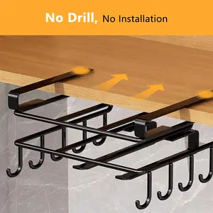 Organizer Rack Under Cabinet,Space-Saving Narrow Design, Holds Cups, Utensils, Towels, Cutting Boards for Kitchen, Bathroom, Office