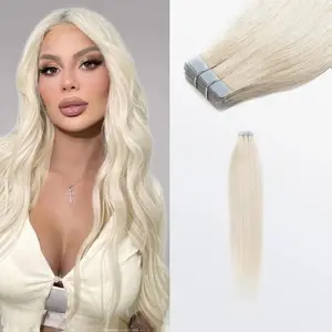 Premium Quality Straight Tape In Remy Hair Extensions #60 White Blonde High-Quality Hair Extensions