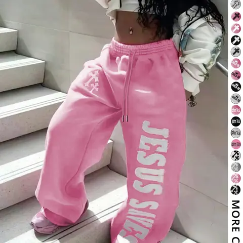 Women's Letter Print Casual Athletic Waisted Sweatpants, Loose Fit Asymmetrical Fashion Streetwear, Elastic Waist Pants, Fall & Winter Bottoms, Fitness Casual Pants, Leisure Activewear, Womenswear