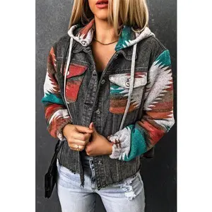 Drawstring Hooded Pocketed Denim Jacket