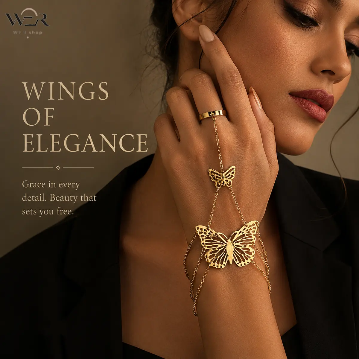 Butterfly Hand Chain Gold Finger Bracelet Butterfly Slave Bracelet Elegant Chain Jewelry for Women Fashion Hand Accessory Gift
