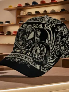 Vintage Biker Baseball Cap, High-End Retro Hat with Old Man Motorcycle Pattern, Designed for Motorcycle Enthusiasts