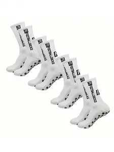 4 Pairs Men's Sporty Crew Socks, Mid-Calf, Breathable Mesh, Anti-Slip Silicone, Ideal for All Seasons, Yoga & Fitness
