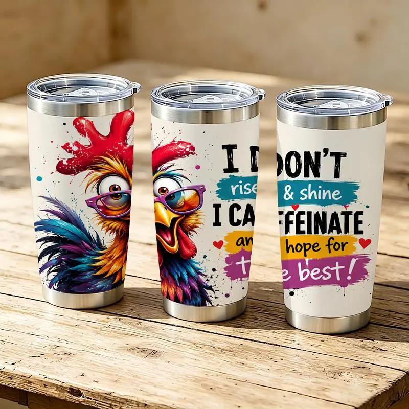 20oz Funny Colorful Rooster with Glasses I Don’t Rise and Shine I Caffeinate and Hope for The Best Stainless Steel Tumbler， Tumbler with Lid Double Wall Vacuum Insulated Travel Mug， Coffee Cups With Lids， Perfect Gifts For Birthday Holidays.