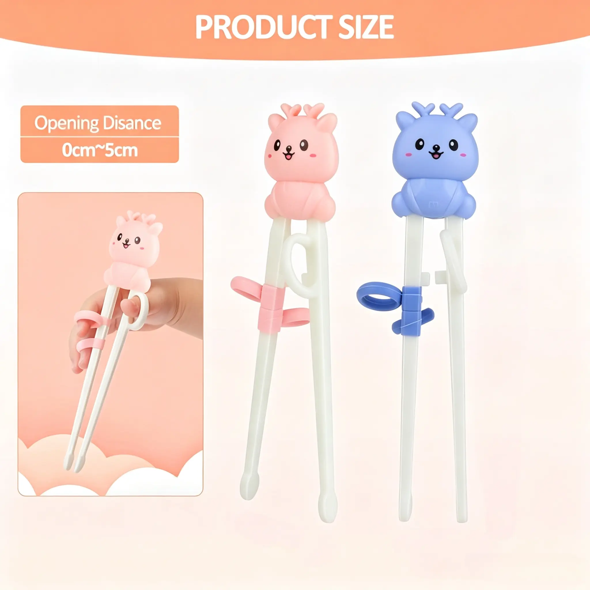 2 pairs Kids Training Chopsticks, Cute Deer Cartoon Toddler Learn Chopsticks, Silicone Finger Rings Helper, Children Practice Chopsticks for Eating, Tableware Learning Utensils