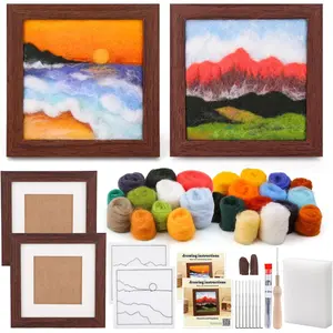 Needle Felting Kits for Beginners, Needle Felt Painting Kit, Wool Felting Kit with Picture Frame, Foam Pad, Felt Cloth, and Instructions, Used for Home Decoration, Art Craft