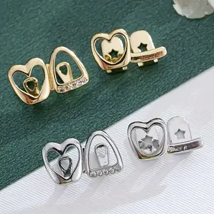 Cool Hip-Hop Street Style 1-2 Heart-Shaped Synthetic Zircon 18K Plated Copper Grillz Teeth Brace, Daily Wear Perfect Gift Accessory for Halloween Thanksgiving Christmas