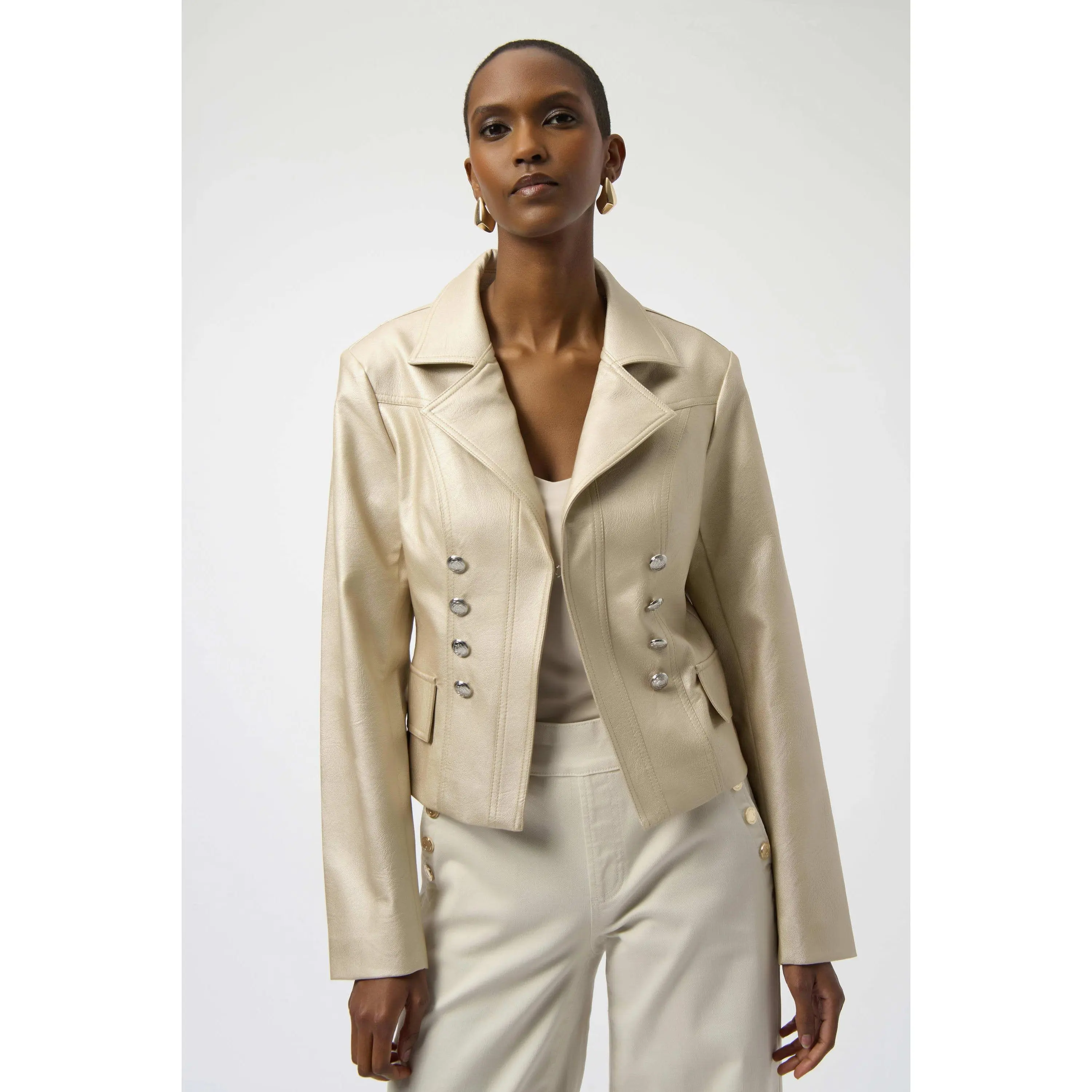 Joseph Ribkoff Leatherette Notched Collar Fitted Jacket