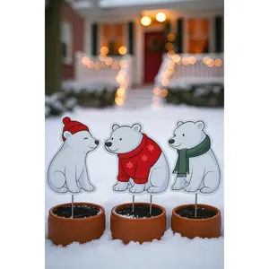 Polar Bear Yard Signs Set of 3 - Outdoor PVC Christmas Decorations with Stakes – Fun Yard Décor
