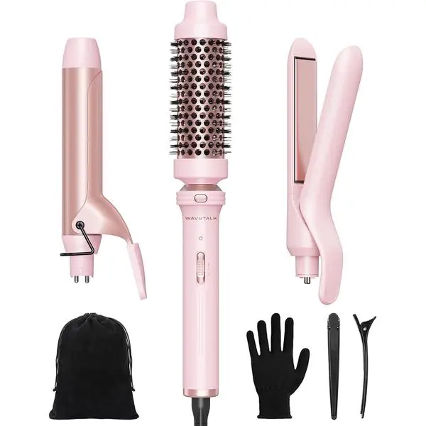 Wavytalk 3 in 1 Curling Wand Set with Heated Round Brush,Versatile Styling | Ceramic Curling Iron Set with Flat Iron Hair Straightener, 1 1/4 inch Curling Iron, Less Damage, Dual Voltage Hair Curler