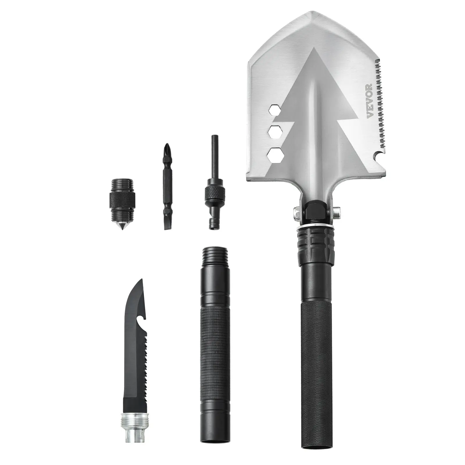 【Summerfinds】 VEVOR Survival Shovel, 8 in 1 Camping Shovel Folding Multitool, Military Grade Portable Compact Tactical Shovel, Multifunction for Off-Roading, Camping, Hiking, Outdoor, Survivalist and Emergency