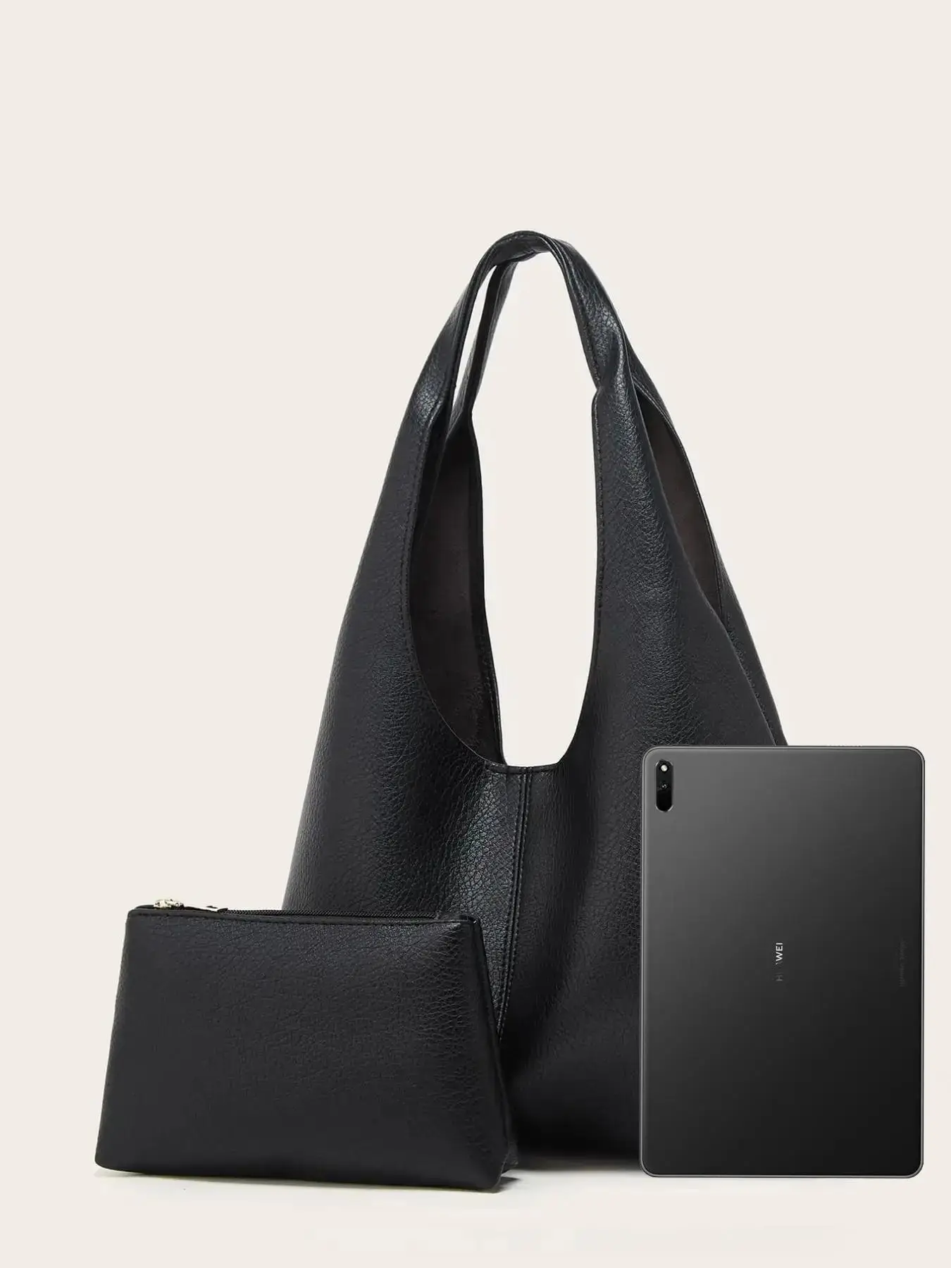 Valentine's Day Outfit Women's Minimalist Casual Plain Tote Bag, Fashionable Pu Leather Large Volume Shoulder Bag with Makeup Storage Bag for Work & D