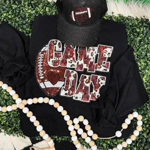 Maroon Football Leopard & Sequins Patch