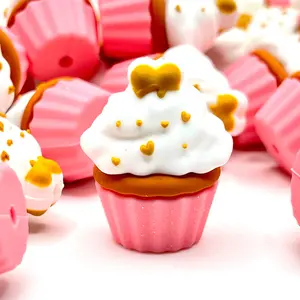Cupcake Cutie 2.0 3D Silicone Focal Beads - Cute Cupcake Shape Beads with Hearts for Beaded Pens DIY Supply