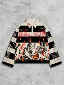 Men's Street Life Men's Street Graphic Print Stripe Polo Neck Long Sleeve T-Shirt, Autumn Winter