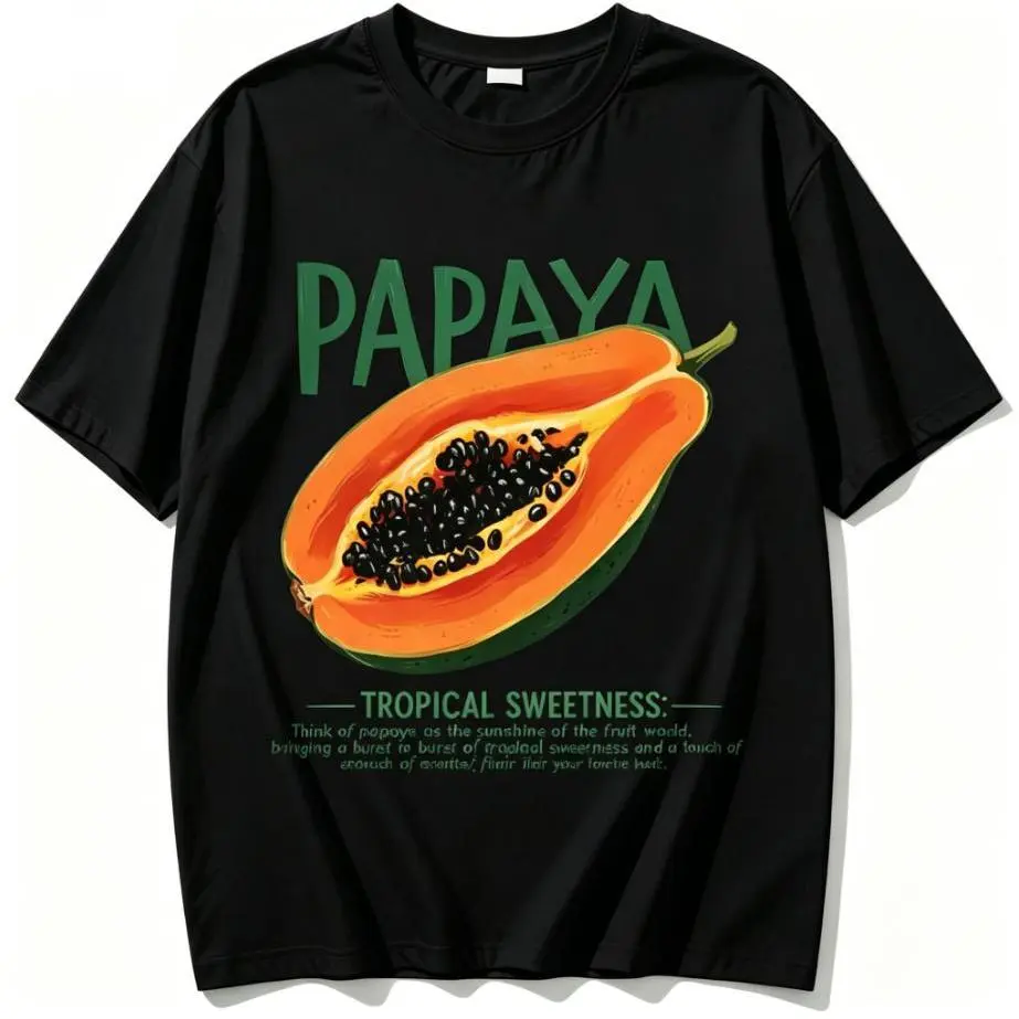 Lady's 100% Cotton Short-Sleeve Papaya Tropical Sweetness Exotic Fruit Graphic T-Shirt, Everyday Casual Streetwear Women's Top