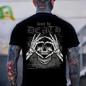 LOVE TO DEATH Skeleton Finger Heart Tshirt, Hoodie, Sweatshirt, Aesthetic Tatoo Outfits, Streetwear Style, Retro Vintage Y2k Men Graphic Tees