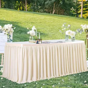 Rectangle Fitted Tablecloth Elastic Thick Spandex Table Pleated Skirt Wedding Event Birthday Cake Table Cover Hotel Exhibition