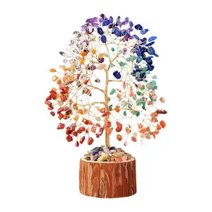 Natural Colorful Crystal Chip Money Tree |   Life Tree & Christmas Tree Ornament, Creative Home Decor, Wealth Attraction Desk Craft