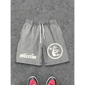 Hell Star, Fine Print Shorts, Summer Men'S Fashion Washed Cotton Shorts, Washed Old Shorts, High Quality 290G Cotton, Casual Comfortable Shorts, Street Retro Drawstring Shorts Fathersdaygift Menswear Knit Black Tractor Tropical