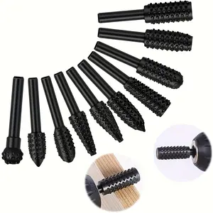 5pcs/10pcs Woodworking Twist Drill Bits, Wood Carving File Rasp Drill Bits 6.3mm(1/4") Shank Electrical Tools Woodworking Rasp Chisel Shaped Rotating Embossed Grinding Head Drill Bit Set