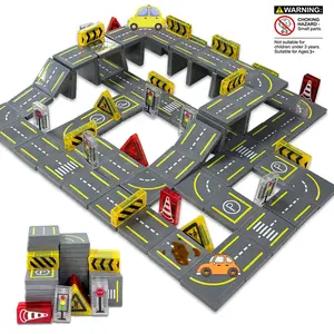 Children's Magnetic Building Block Set, Stem Building Blocks, Engineering Road Playset, Yellow Highway Color Window, Imitates Road Driving to Cultivate Children's Hands-on Ability, Family Interactive Game, Children's Learning, Birthday Gifts