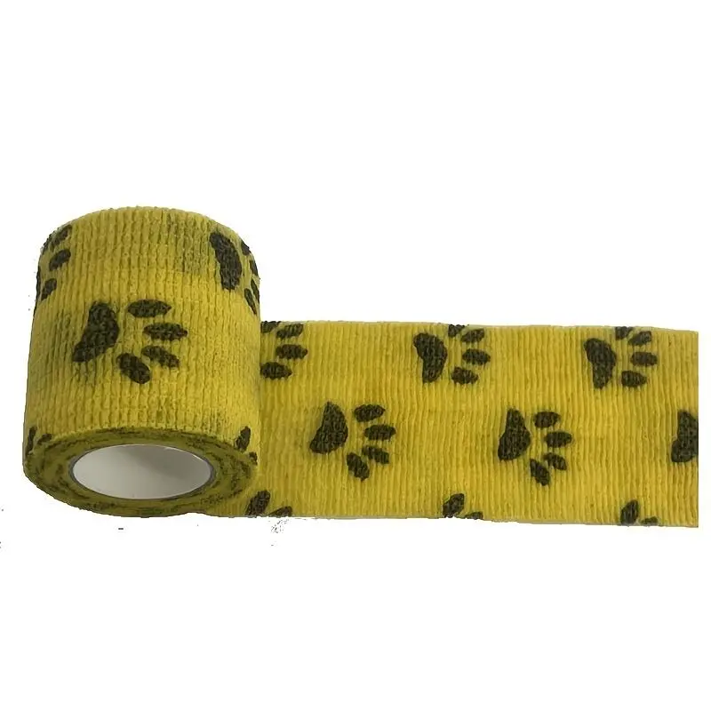 Cute Paw Print Pet Bandage Roll, Individually Wrapped Self-Adhesive Elastic Non-Woven Wrap Tape (5cm/2in x 4.5m) for Dogs & Cats, Multi-Color Options, Daily & Outdoor Use, 2 Inch