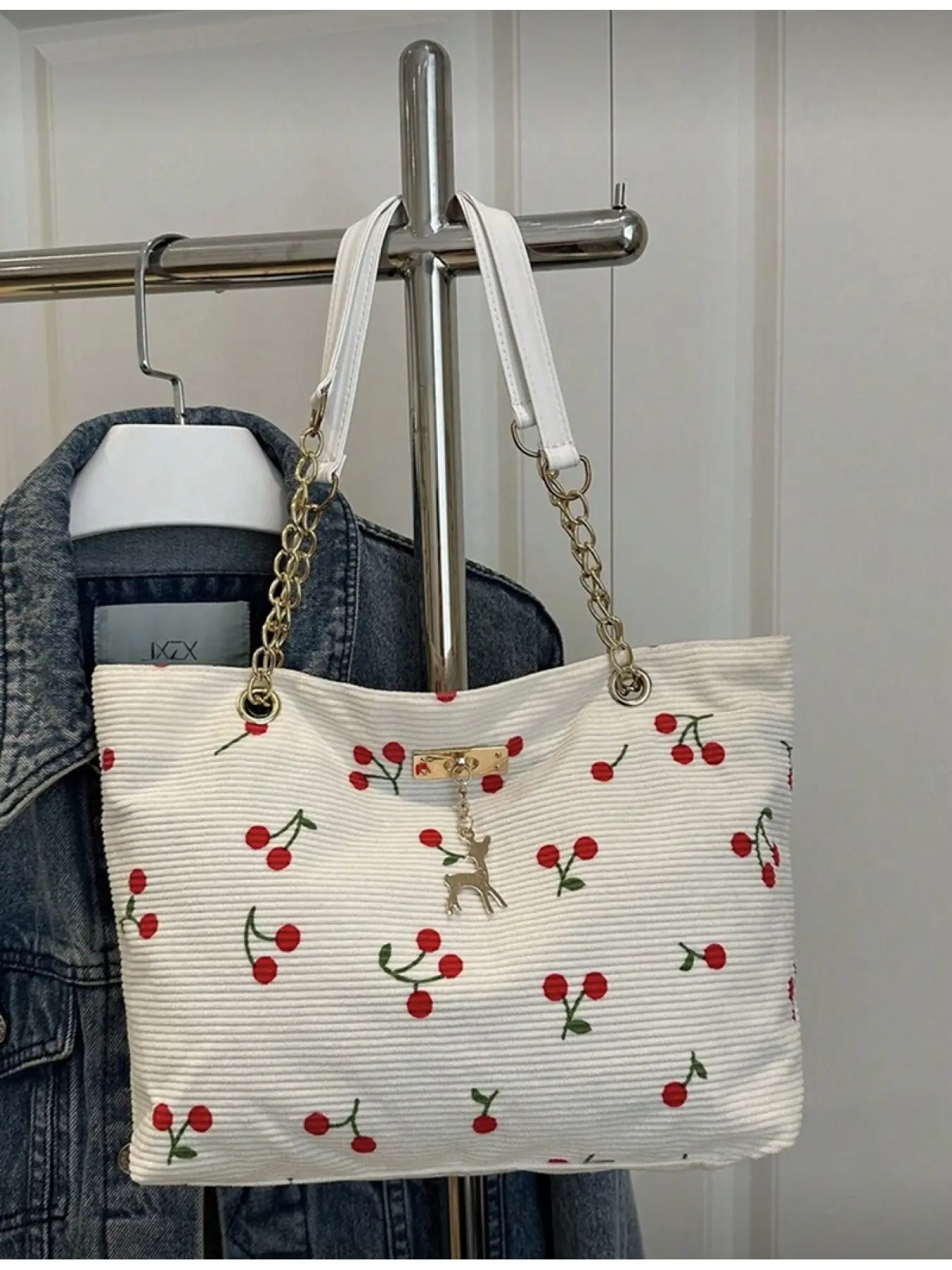 New Fashion Casual Deer Pattern Cherry Handbag Party Out Shopping Daily Use Coin Phone Storage White-Collar Student Office Worker Elegant Ladies Bag Casual Trendy Bag Casual Trendy Purse