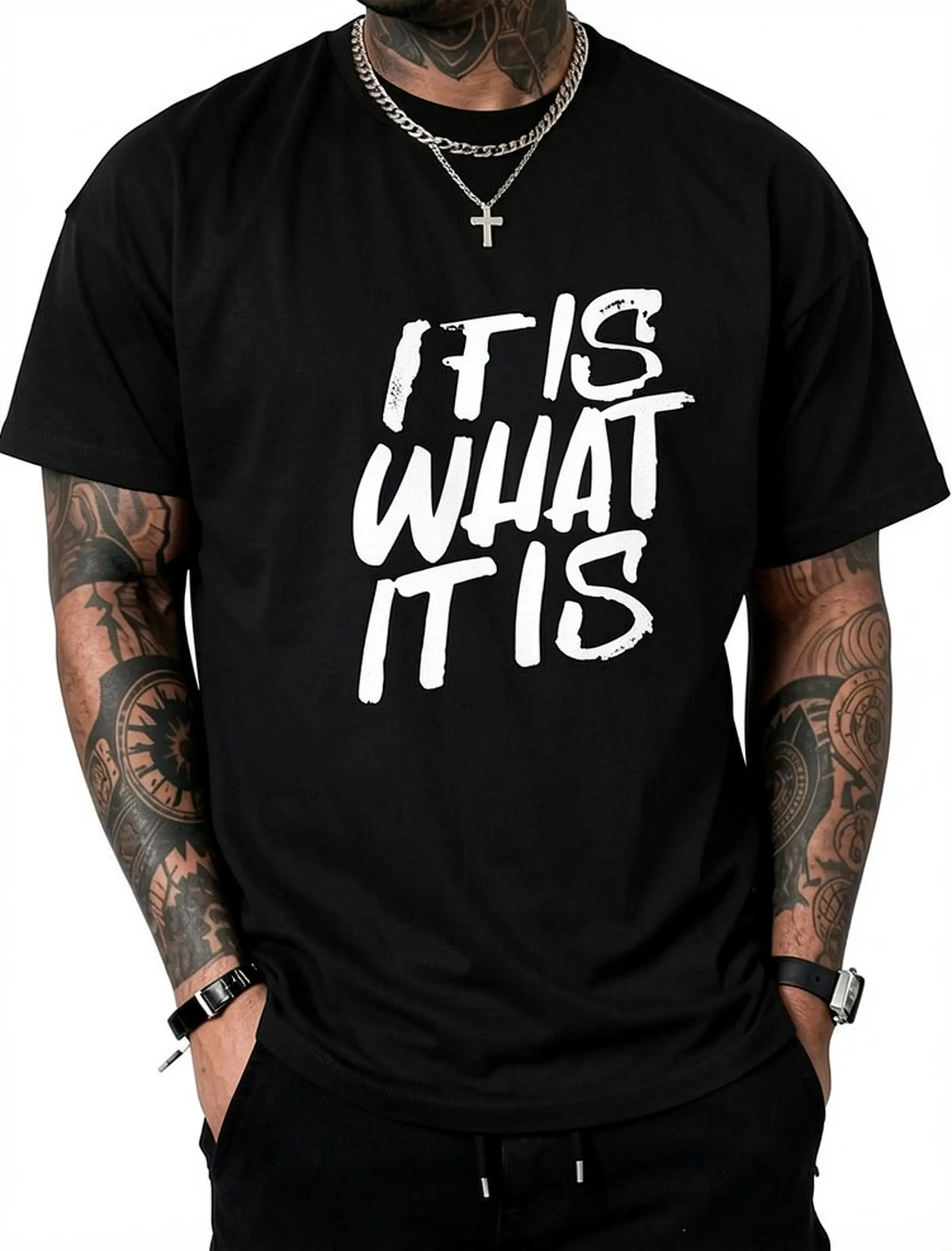IT IS WHAT IS T-Shirts Men's Printed T-Shirts, Casual Short Sleeve Crew Neck Tees, Unisex Fashion Graphic Tops for Daily Wear, Lightweight Summer Streetwear, Comfortable Fit for Men & Women, Four-Season Versatile Style