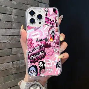 Magnetic Soft TPU Smartphone Case - MagSafe Compatible for iPhone 11/12/13/14/15/16/17 Pro Max, Pink Ghostface Collage Aesthetic, Lightweight Fit, Anti-Scratch, Waterproof, Resistance Tech Accessory for Cellphones