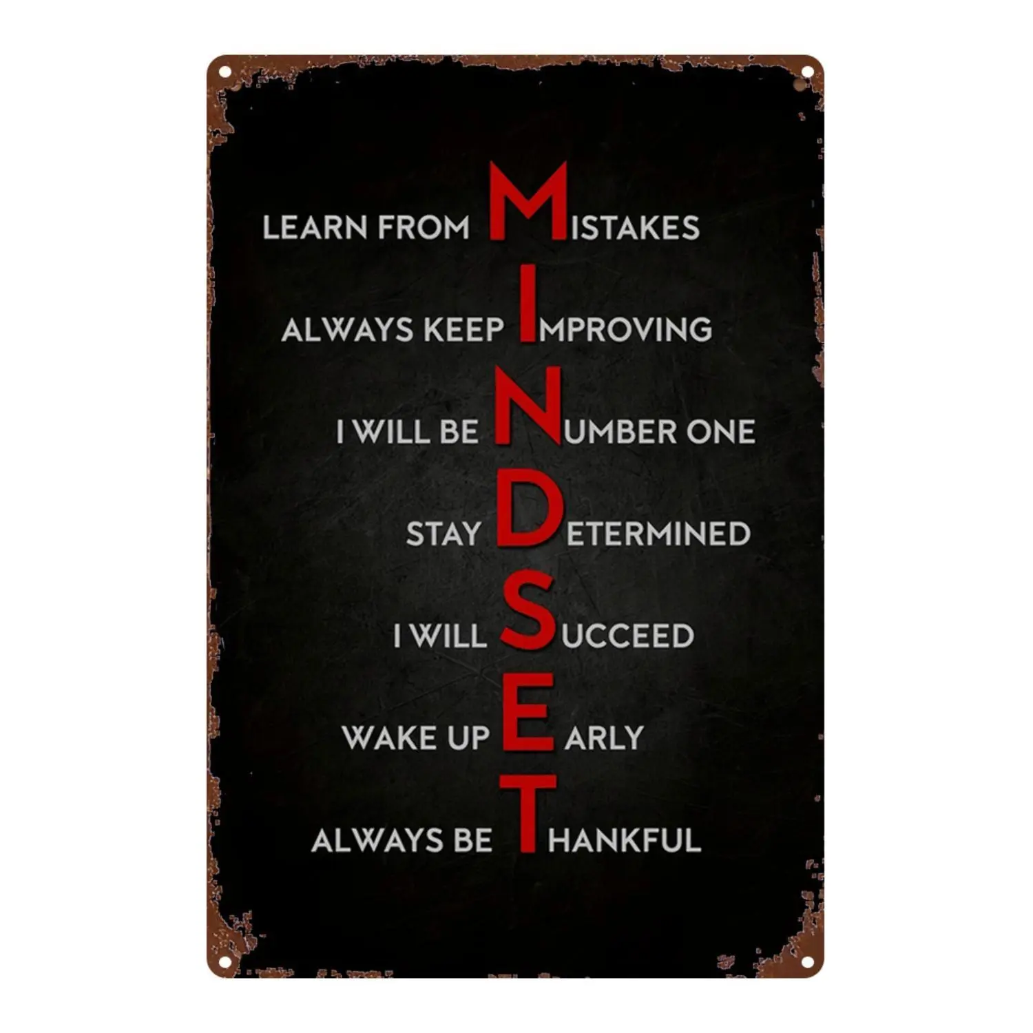 Single Pieces Vertical Iron Sheet Painting Featuring Motivational Wall Art Plaque with 8x12 Inch Black and Red Mind Map Design and Positive Affirmations Durable Metal Sign for Home Office Goal Setting and Success Quotes Rustic Metal Poster