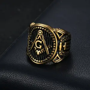 Hip Hop Punk Motorcycle Style AG Letter Pattern Stainless Steel Men's Ring Accessory