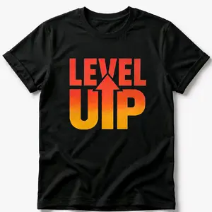 Level Up Tshirts for Men and Women - Black Tee with Bold Gradient Design