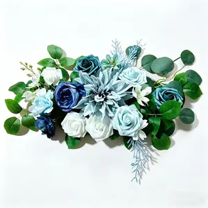 Blue Artificial Rose Flower Arrangement, Wedding Ceremony Decor, European Style Event Background, Forest Party Arch Fake Flowers