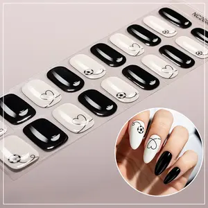 20 Tips Football Gel Nail Strips, Simple Heart Line Self-Adhesive Full Set, UV Light Required, Easy Application, DIY Nail Art Supplies, Nail Design