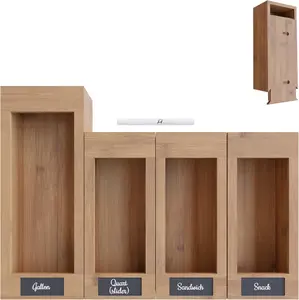 WWDPOOL Premium Bamboo Kitchen Wall & Drawer Customizable Baggie Organizers, For Slider, Freezer, & Storage Bags up to Gallon Size Set Expandable Room Boxes