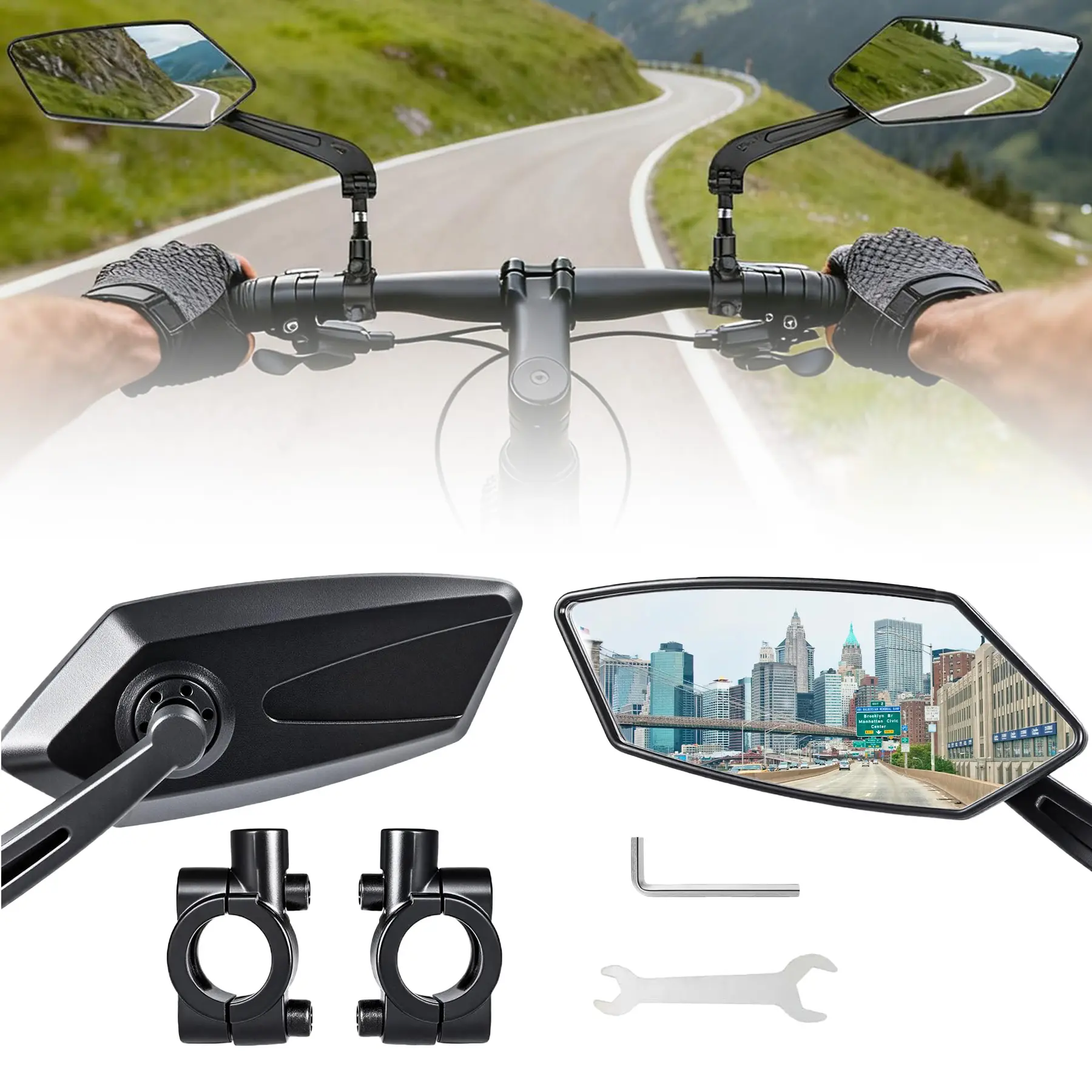 Bike Mirrors - E-Bike Handlebar Mirrors 360° Rotating Cycling Rear View Mirror Suitable - Easy Install Bicycle Handlebar Rear View Mirror - Wide Range Backsight Reflector