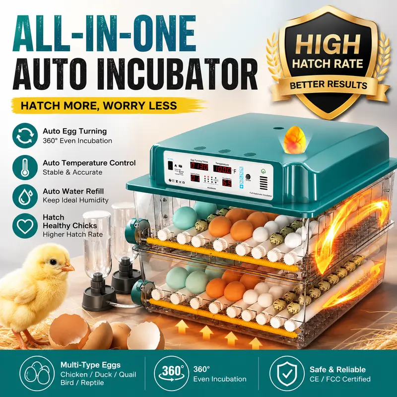 【DealsForYouDays】110V-12V Dual Power Supply Automatic Incubation Egg Incubator - 2026 High-Capacity Smart Poultry Hatchery Unit with Temp Ctrl, Auto Turn, LED View, 16-120 Capacity, Biological Chamber (Chicken, Duck)
