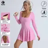 TCVC Women's Solid Criss Cross Backless Sports Dress Sporty Scoop Neck Long Sleeve Tennis Dress for Indoor Outdoor Wear Comfortable Fabric Soft & Skin Friendly,fitness gym wear,Women's Stretchy Casual Dress with Shorts bodycon mini dress Workoutdress