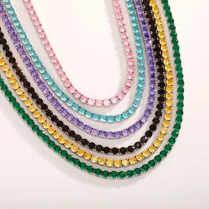 Tennis Chain Color zircon tennis chain Hip-hop tide full diamond single-row necklace bracelet jewelry