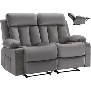fathersdaygift VEVOR Loveseat Recliner Sofa, Power Reclining Couch with Heating and Massage, Soft Velvet Electric Recliner Sofa with USB Ports, Cup Holders andSideBags, Dual Loveseat Chair for Living Room, Grey