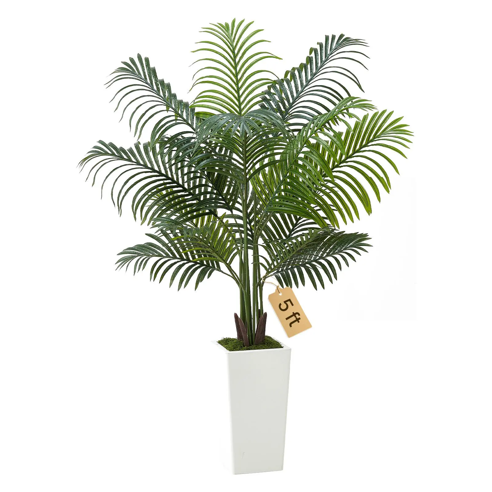 【SummerFinds】VEVOR Artificial Areca Palm Tree 5 ft, Fake Palm Tropical Plants with White Tall Planter, Faux Floor Silk Plant in Pot, Large Trees for Home Office Living Room Decor House Warming, Indoor Outdoor