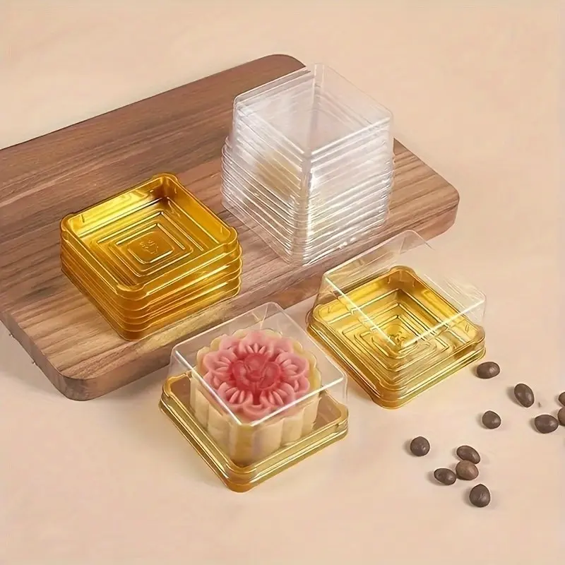 50pcs/100pcs Square Cake Boxes, Square Design, Reusable PP Material, Reusable Cake Containers, Bakeware, Perfect for Food Storage, Mooncakes & Pastries, Outdoor Activities, Birthdays, Weddings