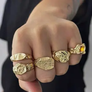 5pcs Fashion Liquid Geometric Metal Knuckle Rings