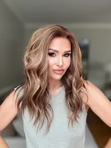 AISOM Sierra Sunkissed Caramel Beach Wave 13x4 Lace Front Wig with Scandinavian Hairline Heat Friendly Synthetic Lace Wigs for Women 18 Inches