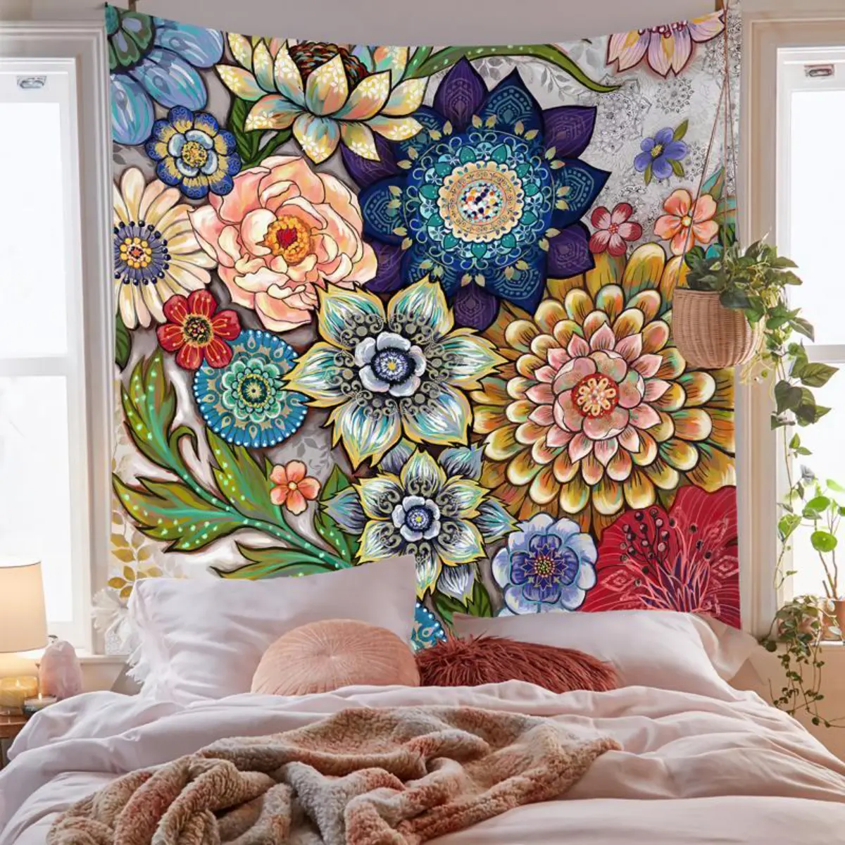 Vintage Flower Pattern Tapestry, 1 Count Flower Design Wall Hanging Blanket, Wall Art Decor for Home Living Room Bedroom father's day gifts,gifts boyfriend,gifts for girl adults,gifts under 100 dollars,cheap stuff for your room trippy room decor,Independe