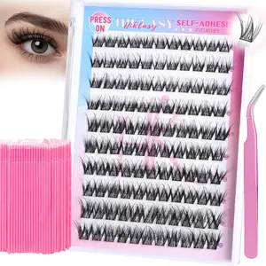 Self Adhesive Eyelashes Kit No Glue Needed Natural Wispy Lash Clusters 10-16mm And More 14mm Press On Lashes C Curl Pre Glued Eyelashes Clusters With Free Micro Cotton Swabs Glueless Lashes,Hiklasy