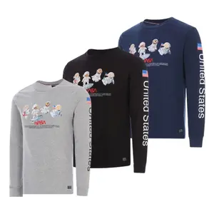 3 Pack: Men's 100% Cotton Crew Neck Long Sleeve Graphic T-Shirt Sizes S-3XL Soft-Touch Fabric Ribbed Cuffs Tailored Fit