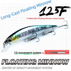 Shallow Ultra-Long Cast Floating Minnow Lure 125mm 20g, Fake Bait for Sea Bass and Croaker, Fishing Lure for Hooked Fish, Floating Fishing Lures